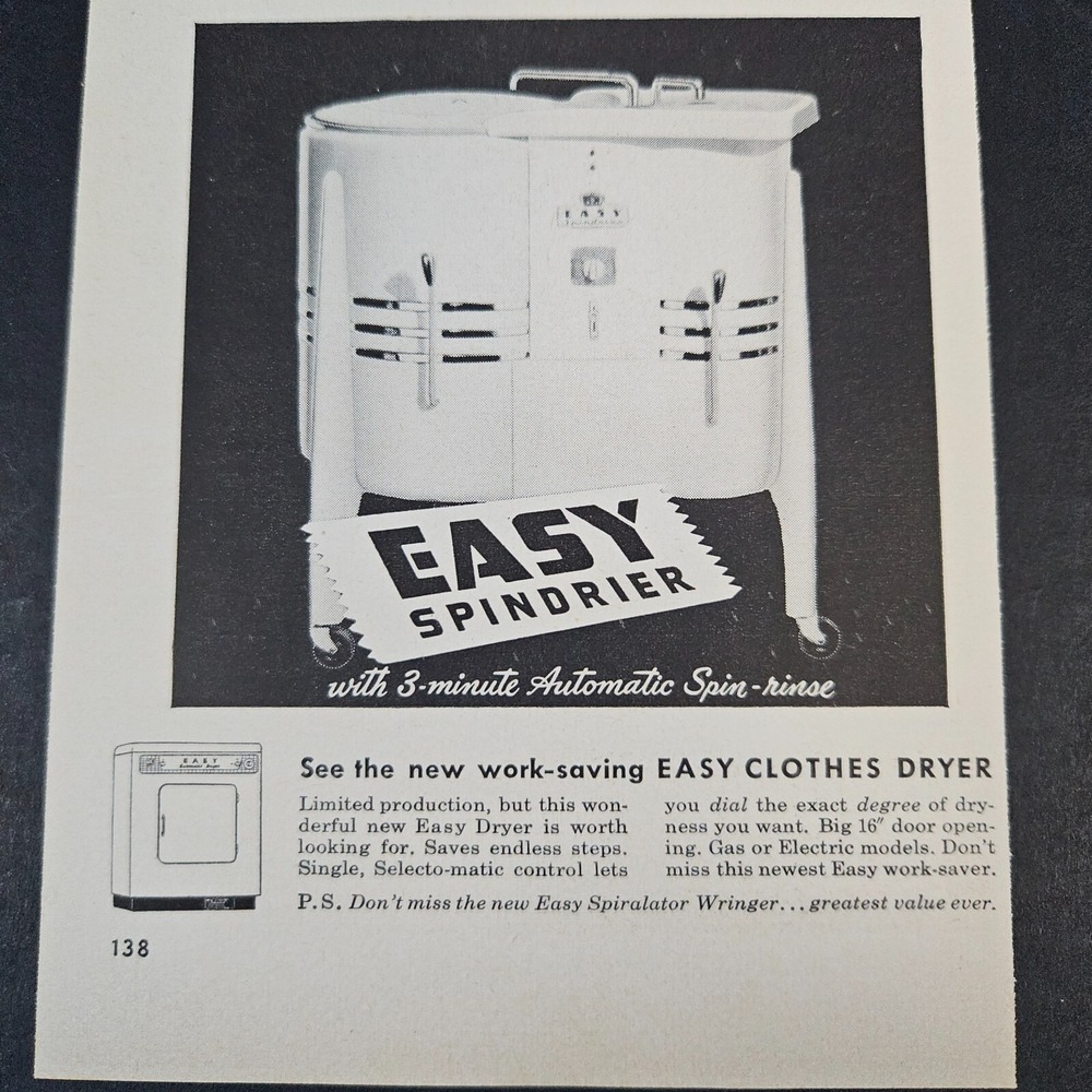 1953 Easy Spindrier Clothes Dryer Vintage Print Ad Spiralator Wringer Washer